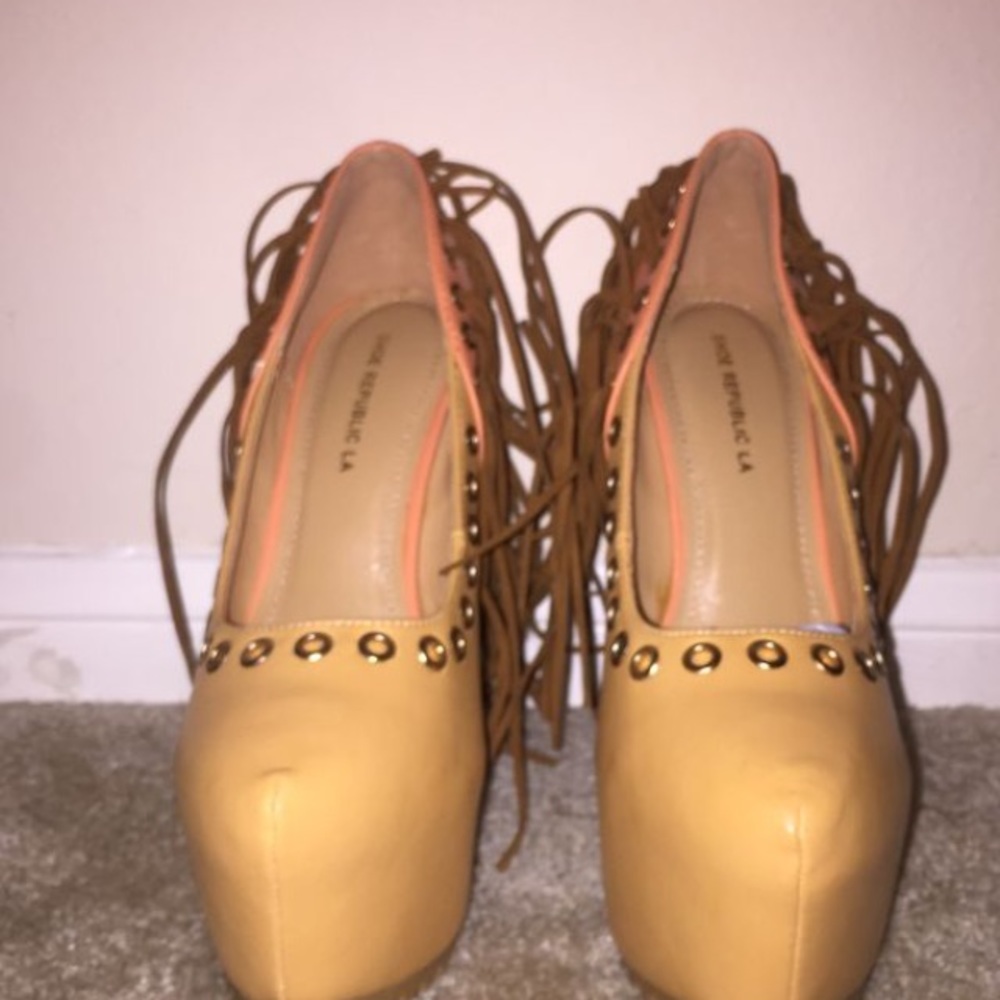 Saddle Camel/Peach Platform Stilettos
